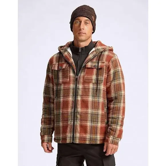 G Gradual Men's Flannel Jacket Fleece Sherpa Lined Hoodies Zip Up Plaid Shirt - Picture 2 of 7